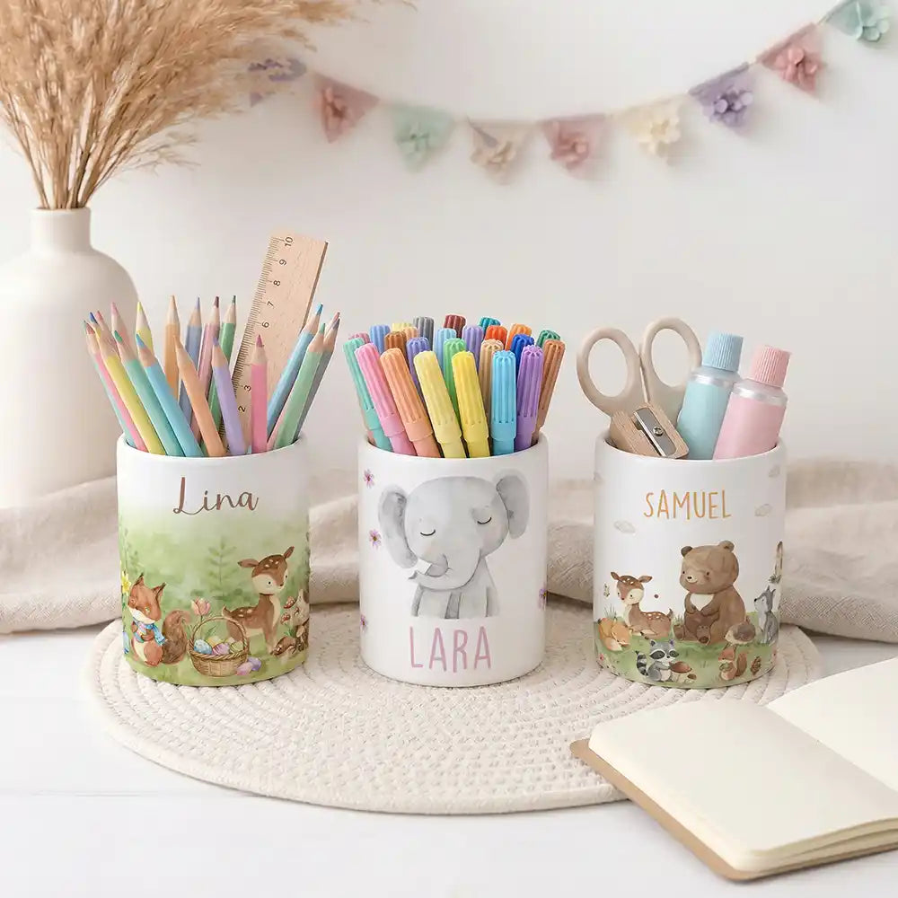 Stiftehalter Elefant Blumen - Schreibtisch-Organizer Keramik