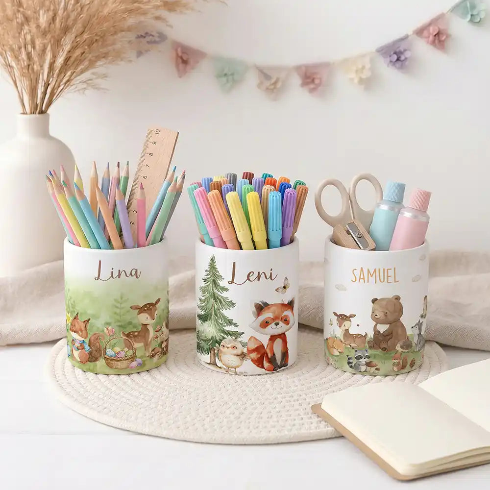 Stiftehalter Roter Panda & Eule - Schreibtisch-Organizer Keramik