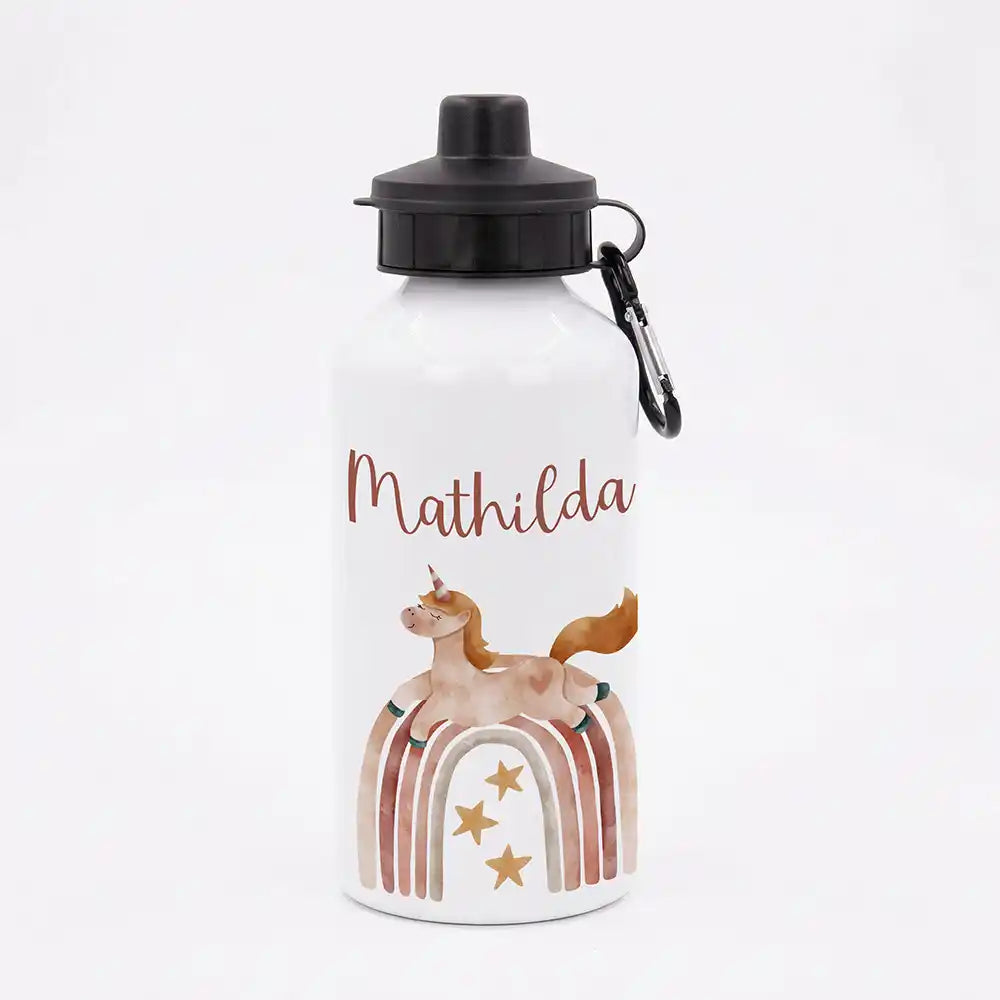 Personalisierte Trinkflasche Kinder Einhorn Boho-Regenbogen – Geschenk zur Einschulung