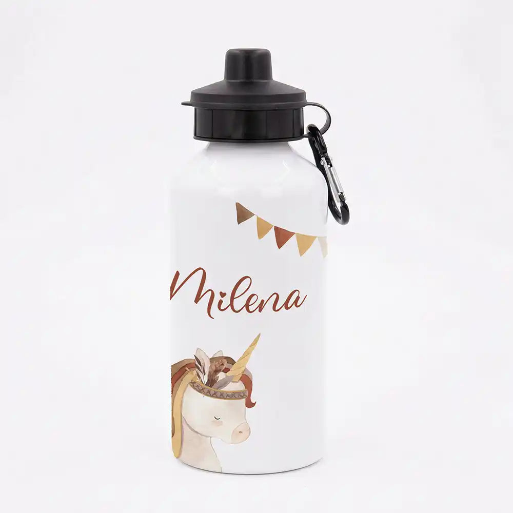 Personalisierte Trinkflasche Kinder Einhorn Indianer – Geschenk zur Einschulung