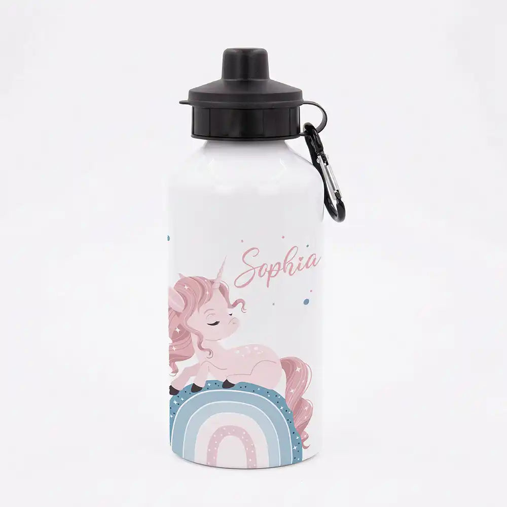Personalisierte Trinkflasche Kinder Einhorn Rosa Regenbogen – Geschenk zur Einschulung