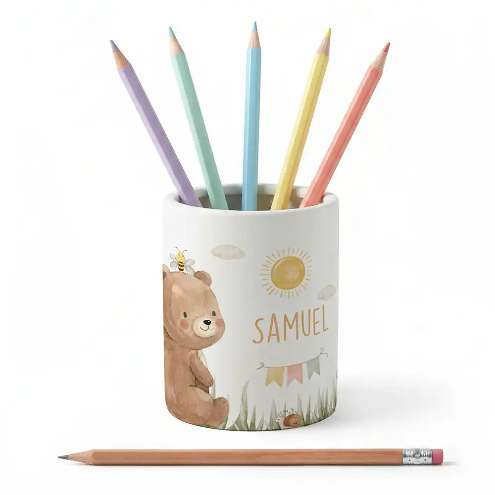 Zahnbürstenhalter Bär Sommer - Keramik für das Kinderbad