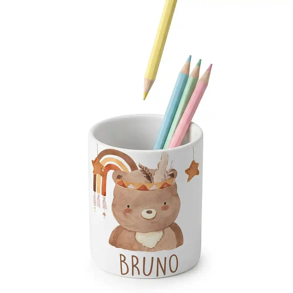 Zahnbürstenhalter Kinder Boho-Bär - mit Namen aus Keramik