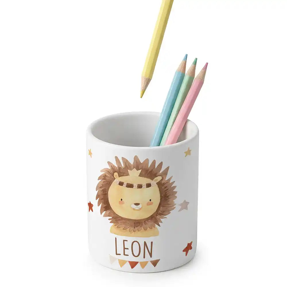 Zahnbürstenhalter Kinder Löwe Boho - mit Namen aus Keramik