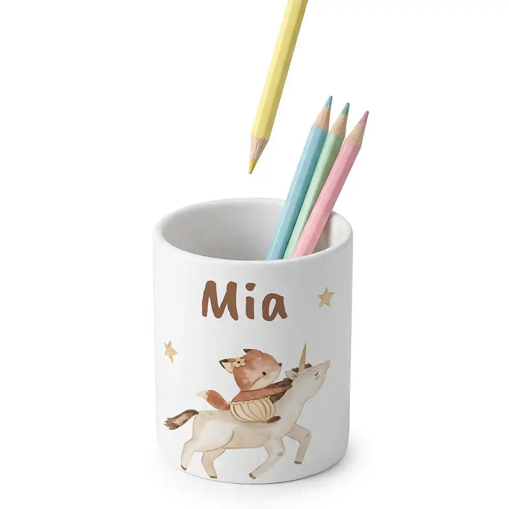 Zahnbürstenhalter Kinder Fuchs & Einhorn - mit Namen aus Keramik
