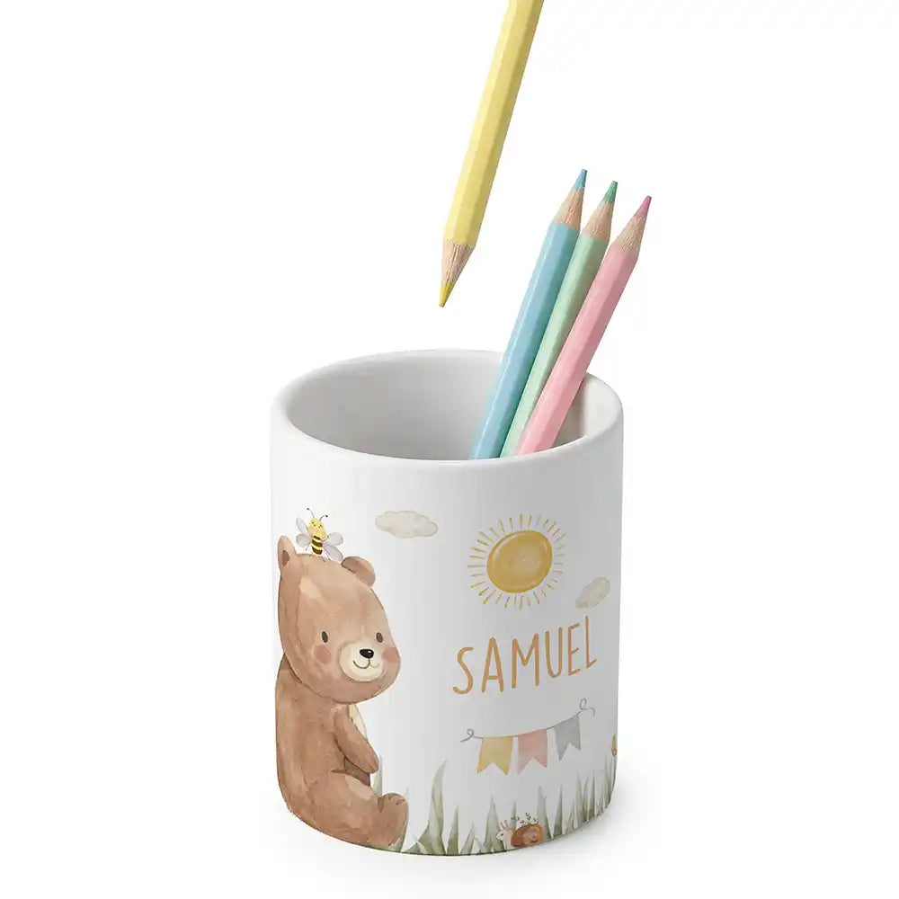 Zahnbürstenhalter Kinder Bär Sommer - mit Namen aus Keramik
