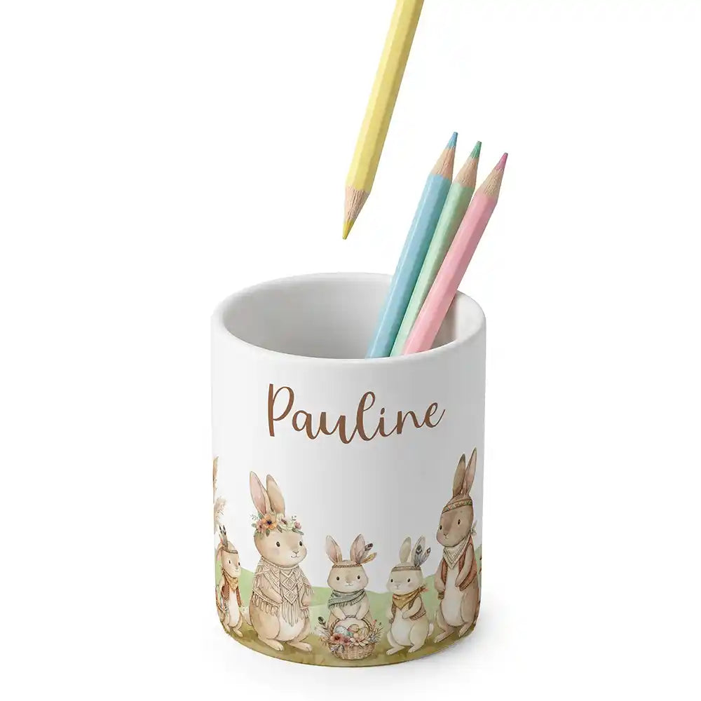 Zahnbürstenhalter Kinder Boho-Hasen - mit Namen aus Keramik